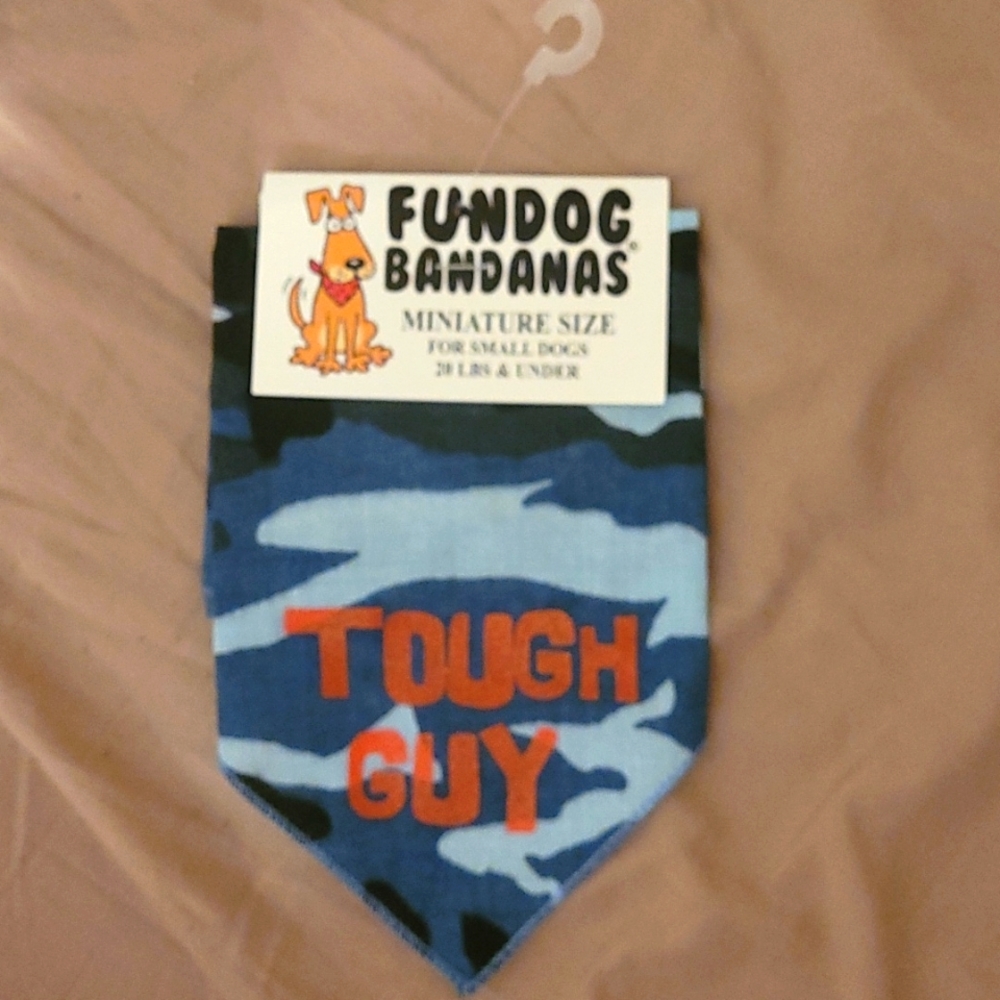 5/$25 blue army Print boy dog bandana mini/small size says "tough guy"